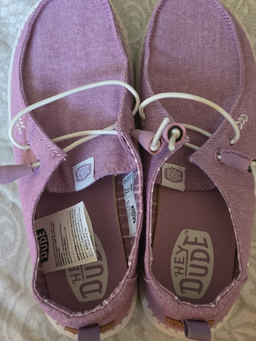 Hey Dude Lavender Canvas Slip-On Shoes with White Laces - Picture 3 of 7